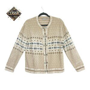 Croft & Barrow Large Knit Beige Cardigan Sweater Nordic Pattern Holiday Winter❄️